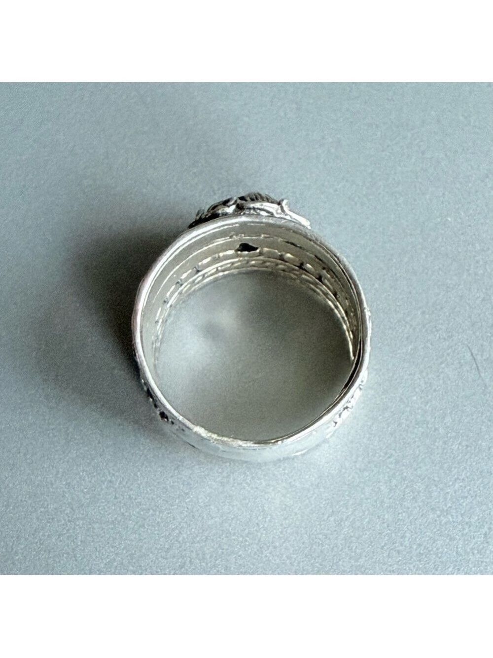 Aquamarine Floral Multiple Textured Detail Ornate Sterling Silver Wide B… - Picture 8 of 9